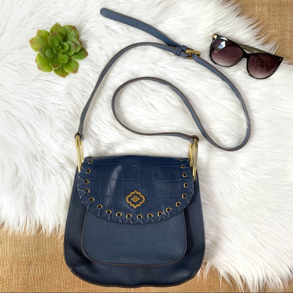 OrYany Blue Leather Crossbody Saddle Bag